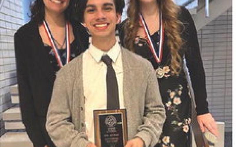 Earning individual honors at the One Act Play bi-district competition were: Best Performer Award - Grant Masters; Honorable Mention - Ashley Callahan and Outstanding Technician - Payton Songe. Courtesy Photo