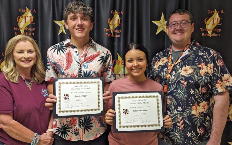 Congratulations to the May Career &amp; Technical Education Students of the Month Braden Tappe and Katelyn Villafano. Katelyn is in two CTE Programs of Study which are Health Science and Agriculture. Braden is in the two CTE programs of Business and Agriculture. Best of luck to these two outstanding graduates. Pictured is CTE Director Penny Singleton, Braden Tappe, Katelyn Villafano, and Ag Teacher Tyler Root.