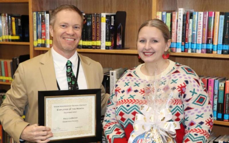 Dr. Jay Killgo, VISD Superintendent of Schools, recognized Vidor ISD's Employee of the Month, Ms. Kelli LeBeouf, art instructor at Vidor High School. VISD Courtesy Photo