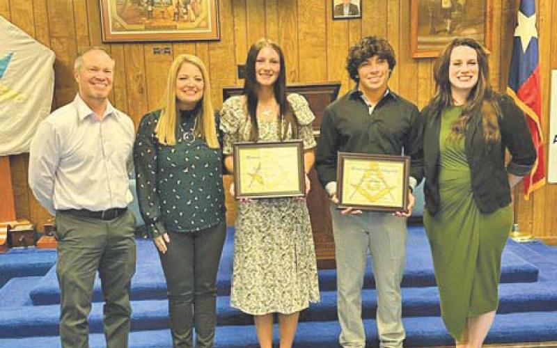 Hoffpauir and Greer honored with Honesty and Integrity Award from Vidor Masonic Lodge . Pictured are:: Vidor ISD Superintendent Jay Killgo, Lauren Buckley, Counselor; Kyrstin Hoffpauir; Gavyn Greer and Brittnee Ceballos, Counselor.