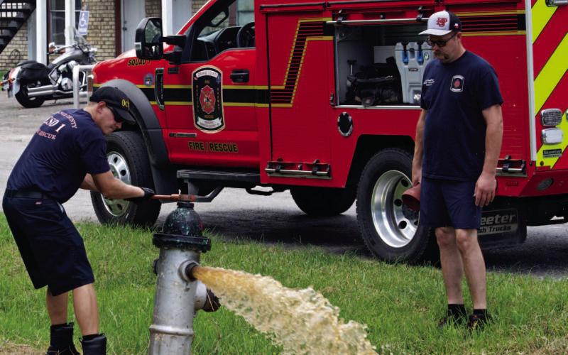 Orange County Emergency Services District #1’s newest employee Austin Powell, left, and Driver/ Operator Richard Hughes were busy Tuesday conducting an annual test of the fire district’s hydrants function and flow, plus maintenance, if needed. Due to their diligence, Vidor’s ISO insurance rating has improved, lowering residents’ home insurance premiums.