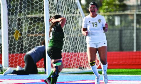Dayana Mijes reacts after scoring a goal to put Vidor up 1-0 over Livingston.
