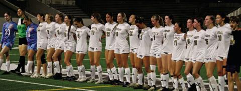 Lady Pirates continue the tradition of joining fans in singing the school song “Hail Alma Mater” following the match.