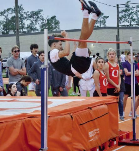 Bryce Dubose cleared 6” 2’ to place first in the boys’ high jump at the Orangefield Relays Photo by Randall Luker