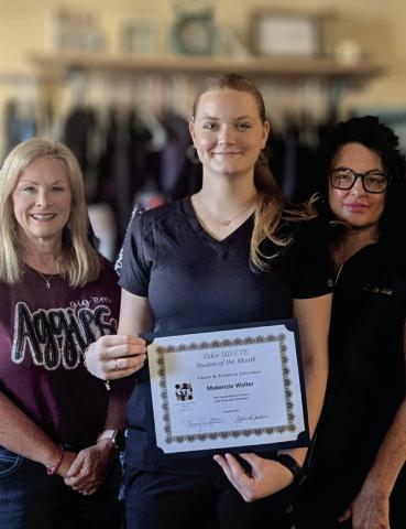 CTE Director Penny Singleton, McKenzie Walter, CTE Cosmetology Teacher Callie Jordan