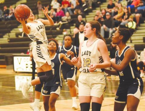 Lady Pirate Abigail Rodriguez gets airborne as she takes a shot as Ava Lightfoot loka on.