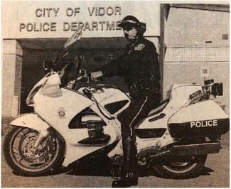 Vidor Police Officer Ray Ruggles poses with his Honda ST-1300 police version motorcycle in front of the Vidor Police Department. Officer Ruggles was hired as the Department's motorcycle officer in December. Archive Photo
