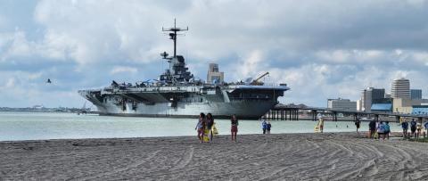 Volunteers help clean up a beach near the U.S.S Lexington Museum in Corpus Christi, Texas. Courtesy Photo