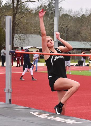 VHS Lady Pirate Raegan Stephenson finished in first place in the Regional Track Meet held last week in League City with a jump of 5’4"