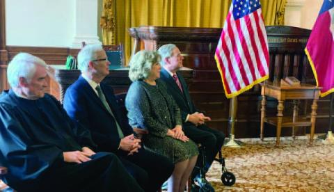 Texas Supreme Court Chief Justice Nathan L. Hecht, J. Michael Nelson, Secretary of State Jane Nelson and Governor Greg Abbott, Office of the Texas Secretary of State, 1/7/2023 Courtesy Photos