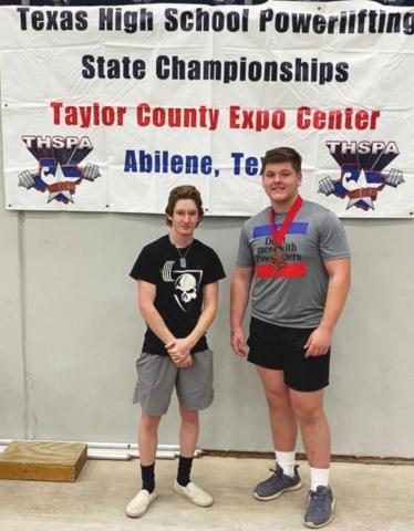 Vidor Powerlifters Chase Stansbury, left, and Tyler Webb traveled to Abilene last week to compete in the State Meet. Stansbury finished in 9th place in the 114 pound class and Webb finished 5th in the 308 pound class.