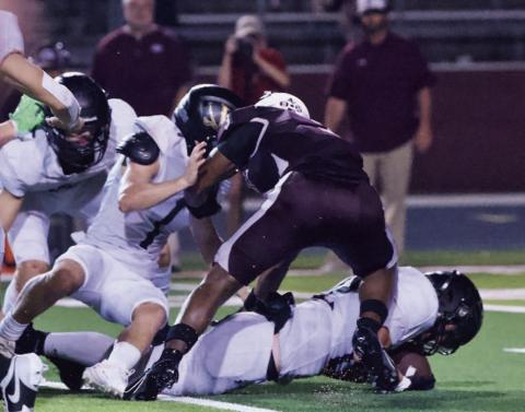 Aiden Villafano jumped on this Jonah Royce Brown fumble deep in Tiger territory and Riley Marlow carried the ball into the end zone for the Pirates’ second touchdown of the evening. Photo by Randall Luker