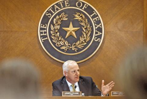 State Rep. James Frank, R- Wichita Falls, chairs the House Human Services Committee hearing at the Capitol on March 21, 2022. The committee is investigating reported allegations of sexual exploitation at a facility in Bastrop. Credit: Jordan Vonderhaar for The Texas Tribune member empowerment and management of the flow of legislation if he became the chamber’s leader. Like the