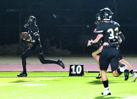Vidor defender Layden Sanders returned this pick 6 for a 36-yard Pirate touchdown.