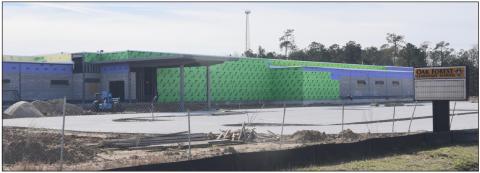 Oak Forest Elementary is now dried in and work inside can continue rain or shine. Expected completion date is June 1, 2022. Photo by Randall Luker