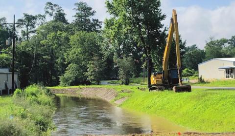 Drainage work is continuing across Orange County with ditches and outfalls being cleared, cleaned and de-snagged to remove impediments to drainage. Vegetation is being cleared from Cow Bayou Lateral #5 at the SH 12 crossing and shows a sharp contrast where work has been completed.