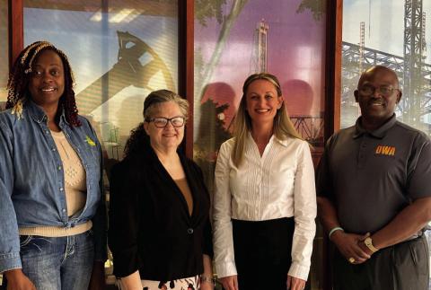 Digital Workforce Academy leaders, L to R: Caroline Brandon, DWA Program Director, Dana Willis, Workforce Solutions Southeast Texas Project Coordinator, Heather Betancourth, GTP Communications Lead, and Melvin White, Executive Director DWA.