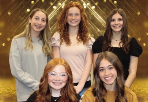 Freshman: Michaela Droptini, Annabella Burns, Allie Williams, Sophie Buckley, and Laney King