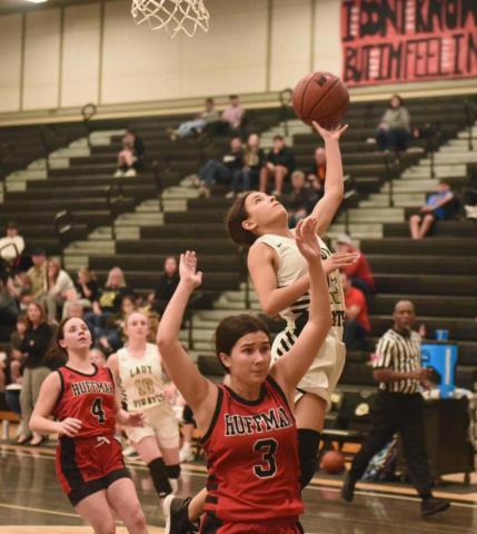Lady Pirate Sofia Rodriguez takes her shot in Friday’s game versus Huffman. Photo by Randall Luker