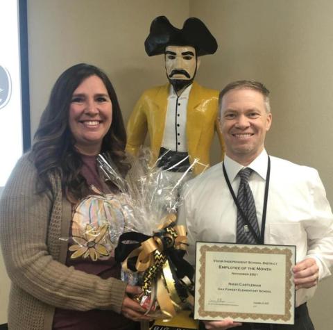 VISD Employee of the Month Nikki Castleman was recognized at the Monday school board meeting by Superintendent of Schools Dr. Jay Killgo. Courtesy Photo
