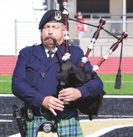 Jeff Courts, Air Force veteran, played Amazing Grace on his bagpipes. Courts plays for many ceremonies locally.