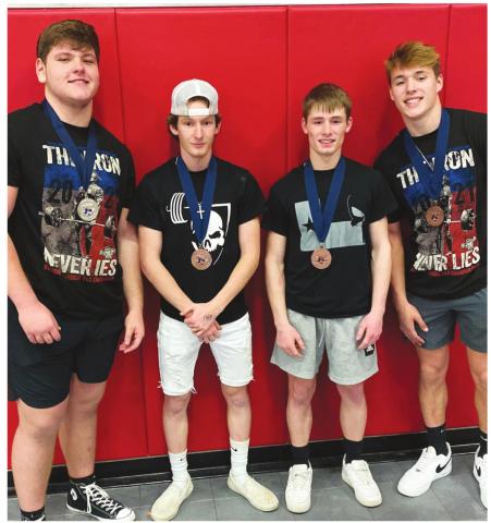 Vidor Pirate Powerlifting Regional qualifiers L-R Tyler Webb, Chase Stansbury, Westin Sepulvado, Devin Petersen