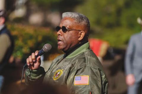 State GOP Chairman Allen West speaks at a Texas Republican Party rally on the east side of the Capitol grounds on Jan. 9. Photo Credit: Jordan Vonderhaar for The Texas Tribune