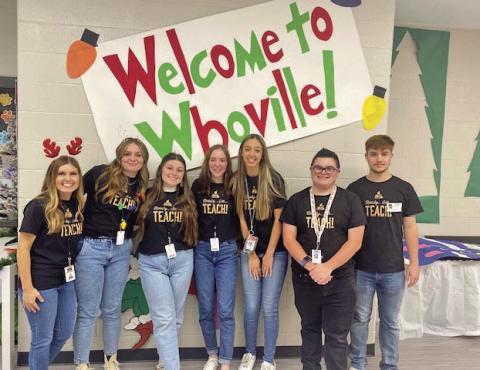 Mrs. Anderson’s VHS Ready Set Teach students helped the elementary teachers &amp; students participate in the Oak Forest Santa Shop in order to learn what it takes to host this kind of event at an elementary school. Great job to all that helped. RST Students in picture are Brooklyn Richardson, Catherine Stegall, Mea Culbreth, Aylessa Wilkinson, Carson Cassidy and Tristan Vickery.