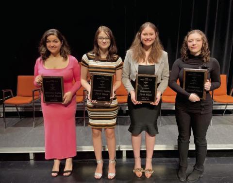Left to right: Winners of the 120th Stark Reading Contest in 2024: Catalina Lawley, Orangefield High School, Marianna Gonzales, West-Orange Stark High School, Elyse Walker, Vidor High School, Hannah Edwards, Bridge City High School