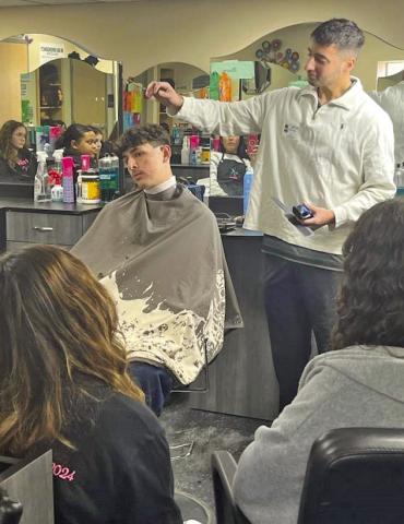 Former VHS student Aiden Ochoa owner of Haircuts By Aiden Ochoa in Beaumont was a guest speaker in the Cosmetology classes this week. Aiden demonstrated to the Cos students how to do the different “Fade” techniques &amp; Mens cuts. Mr. Ochoa also answered student questions about careers in Cosmetology. A special thanks to Aiden &amp; the 2 student models Branson Healey &amp; Tanner Jordan.