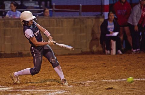 Jaylen Welch hits a grounder versus Lumberton.