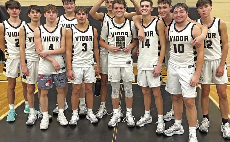 Vidor junior Bryce Loftin scored the 1,000th basket of his high school career in Tuesday night’s 64-27 win over Sabine Pass in Pirate Gym. Leading scorers were Bryce Loftin with 22 points, Brayden Root with 8 points and 8 rebounds, and Jose Guerrero-Evans with 7 points and 5 assists. Loftin was recognized with a plaque marking his accomplishment.