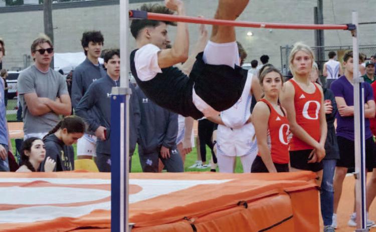 Bryce Dubose cleared 6” 2’ to place first in the boys’ high jump at the Orangefield Relays Photo by Randall Luker