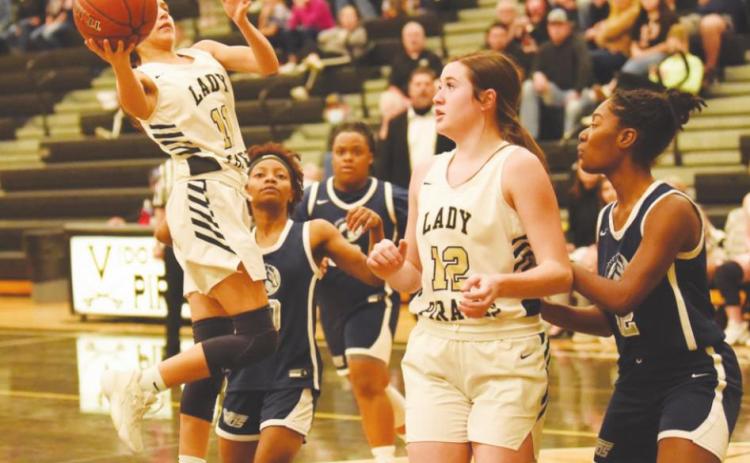Lady Pirate Abigail Rodriguez gets airborne as she takes a shot as Ava Lightfoot loka on.