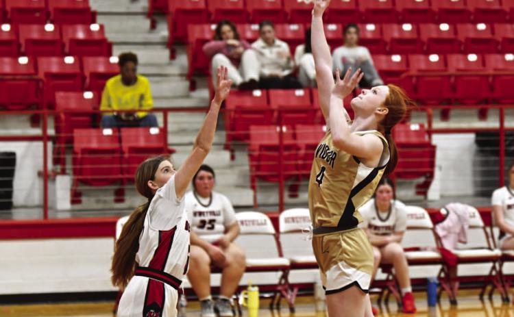 Ashlynn Martin takes a shot during Friday’s win over the Deweyville Lady Pirates.