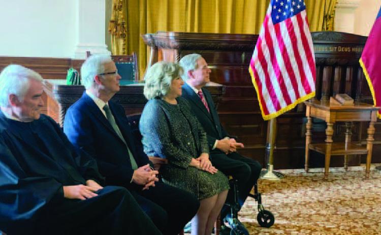 Texas Supreme Court Chief Justice Nathan L. Hecht, J. Michael Nelson, Secretary of State Jane Nelson and Governor Greg Abbott, Office of the Texas Secretary of State, 1/7/2023 Courtesy Photos
