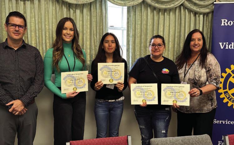 1st photo: December Students of the Month Derrick Barber, Grace Herford (11th grade), Giselle Sanchez (9th grade), April Garcia, and Dr. Malveaux (VHS assistant principal) *not pictured* - Jamey Flores (12 grade) and Gage Seymour (10th grade)