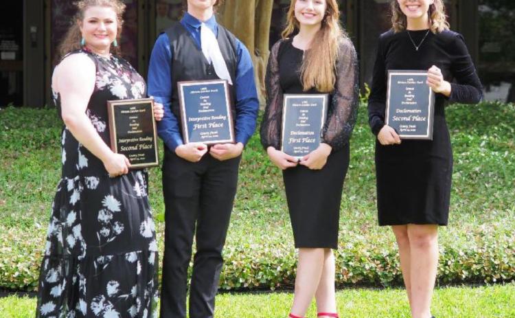 2022 Stark Reading Contest County Finals Winners. From L-R: Shelby Eason - 2nd Place in Interpretive Reading, Triston Tinkle - 1st Place in Interpretive Reading, Ashley Callahan - 1st Place in Declamation, Sadie Prouse - 2nd Place in Declamation Courtesy Photo