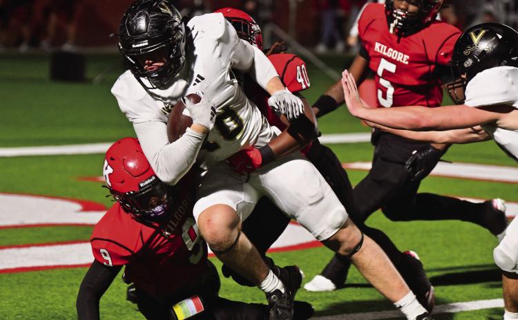 Skylar Stankovich scored Vidor’s lone touchdown on this 18-yard run midway through the third quarter to save the Pirate from a shutout in the playoff game.