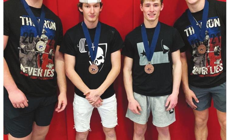 Vidor Pirate Powerlifting Regional qualifiers L-R Tyler Webb, Chase Stansbury, Westin Sepulvado, Devin Petersen