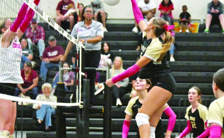 Paisley Miller returns the ball in Tuesday night showdown with Silsbee to claim a playoff spot.