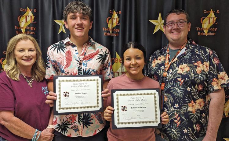 Congratulations to the May Career & Technical Education Students of the Month Braden Tappe and Katelyn Villafano. Katelyn is in two CTE Programs of Study which are Health Science and Agriculture. Braden is in the two CTE programs of Business and Agriculture. Best of luck to these two outstanding graduates. Pictured is CTE Director Penny Singleton, Braden Tappe, Katelyn Villafano, and Ag Teacher Tyler Root.