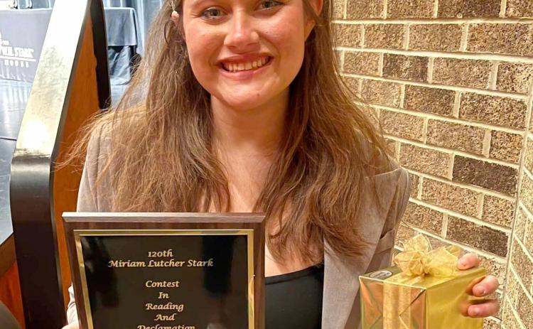Vidor High School student Elyse Walker is the 2024 Stark Reading Declamation winner for Orange County, and is the recipient of scholarships totaling $7000 from the Stark Foundation.